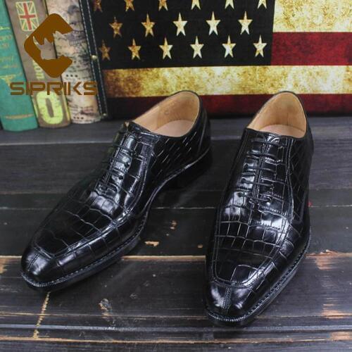 Sipriks Brands Printed Crocodile Shoes Black Mens Sewing Welted Dress Shoes Boss Business Office Gents Social Oxfords Shoes 46