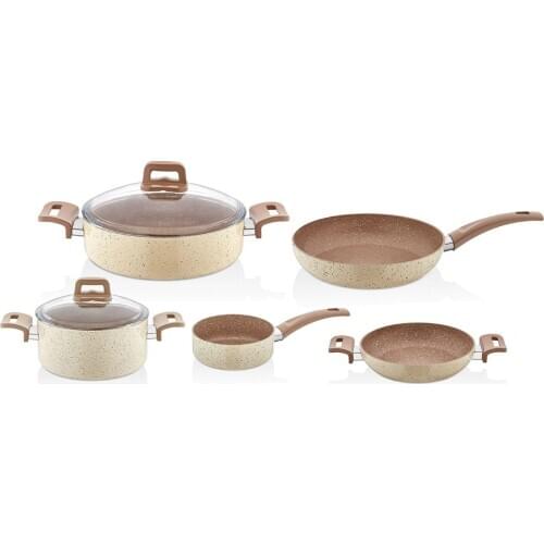 EWs Cream Color 7 Piece Granite Pot Pan Set
