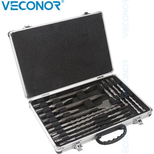 17Pcs Drill Bits Chisels Tools Set Rotary Hammers SDS Chisels Drill Bits Tool Kit Drilling Grooving Tools with Storage Case