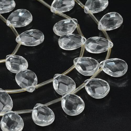 Natural Clean Quartz Faceted Flat Water Drop Beads 13x18mm