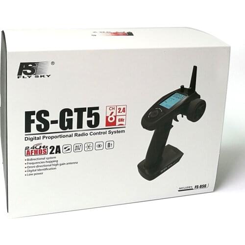 The latest Flysky FS-GT5 2.4G 6CH transmitter (built-in FS-BS6 6CH receiver) fail-safe gyroscope (for RC cars)