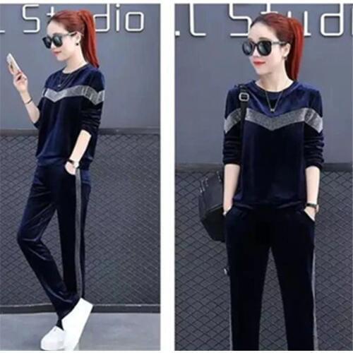 Velvet Sporting suit set New Leisure 2 peice set Large size Long sleeve Sportswear suit female Autumn Korea Lady suit