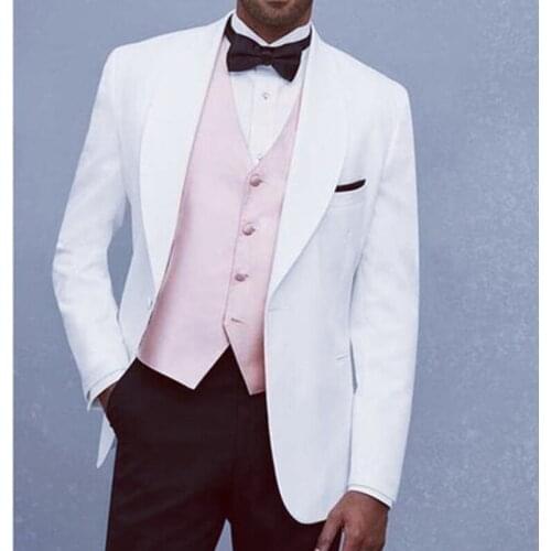 New Custom Fashion High Quality Handsome White Male Suit Big Size Slim Fit Groomsmen Tuxedos Wedding Business Party Men Clothing