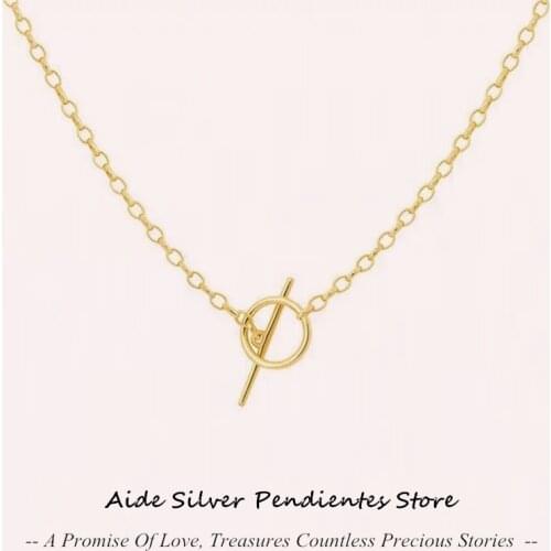 AIDE Fashion OT Diamond-studded Paper Clip Chain Necklace Women 925 Sterling Silver Necklaces For Women Gold Jewelry Collares
