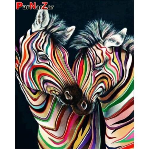 ParNarZar 5D DIY Diamond Painting Colorful Zebra Cross Stitch Diamond Embroidery Wall Painting Craft Animal for Bedroom Decor