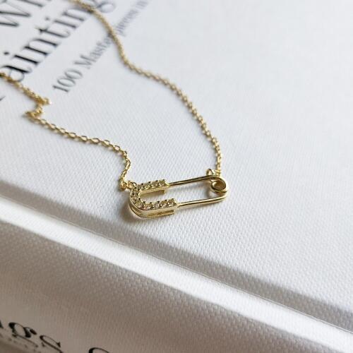 Fashion Authentic 925 Sterling silver Gold Zirconia aaa+ Set paper clip /pin Pendants creative Necklace Jewelry x275