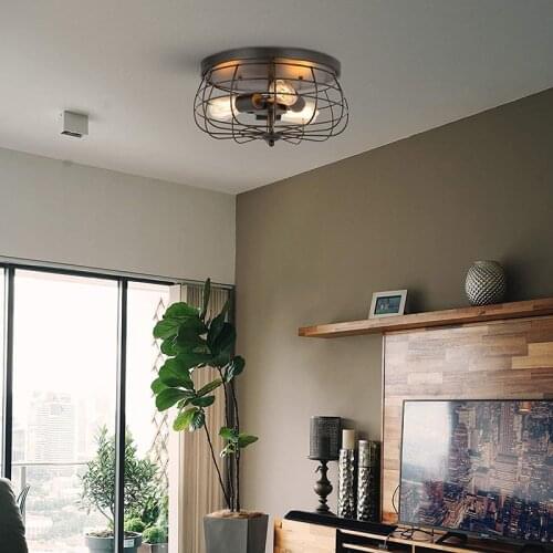 3 Light Vintage Metal Cage Flush Mount Ceiling Light Industrial Ceiling Lighting Fixture for Dining Living Bed Room Lighting