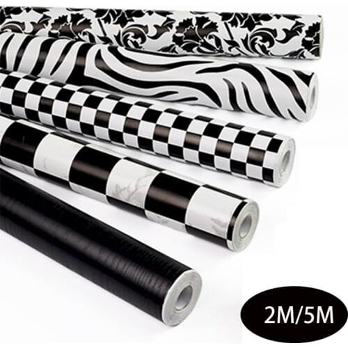 Pvc Black And White Simple Wallpaper Self-Adhesive Paper Dormitory Bedroom Nordic Furniture Cabinet Renovation Stickers Decor