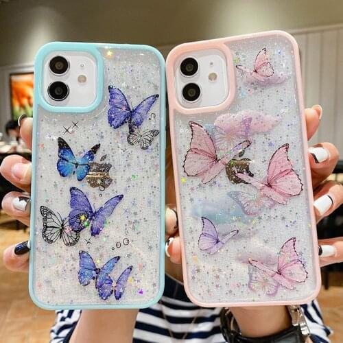Cute Butterfly Glitter Clear Phone Case For iPhone 12 11 Pro Max XS Max XR X 7 8 Plus 12 Mini Shockproof Transparent Back Cover