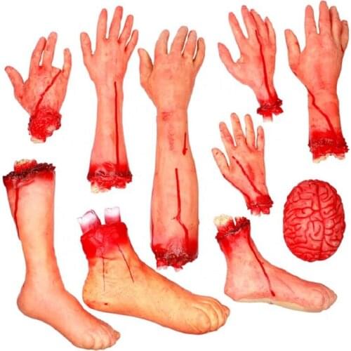 Lifelike 1Pcs Horror Halloween Party Prop Bloody Hand Haunted House Decoration Fake Hand Leg Halloween party Home Decor Supplies