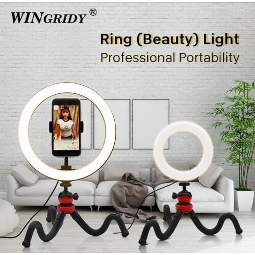 Photography LED Selfie Ring Light 26CM Dimmable Camera Phone Ring Lamp 10inch With Table Tripods For Makeup Video Live Studio