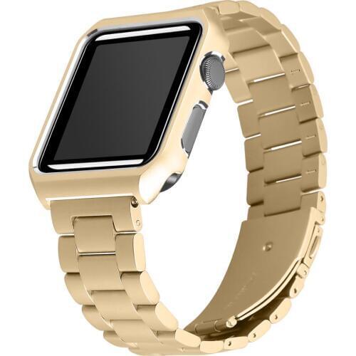 Stainless Steel Watchband with Protective Case for Apple Watch 38mm 42mm 40mm 44mm Series 4 3 2 1 Metal Replacement Strap
