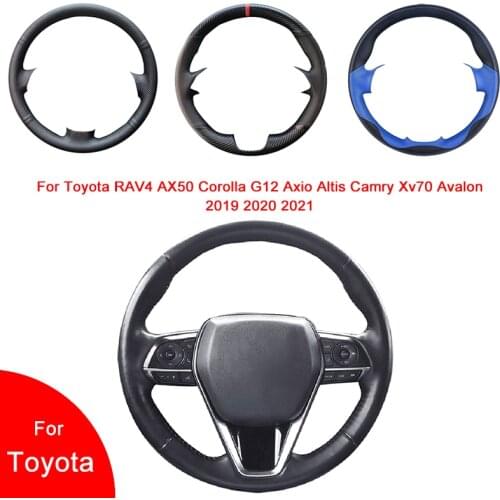 Hand-Stitched Artificial Leather Car Steering Wheel Cover For Toyota RAV4 AX50 Corolla G12 Axio Altis Camry Xv70 Avalon