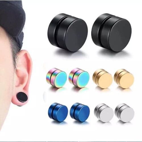 2pcs Beautiful Circle Punk Mens Strong Magnet Magnetic Ear Stud Set Non Piercing Earrings Fake Earrings Gift for Lover Jewelry