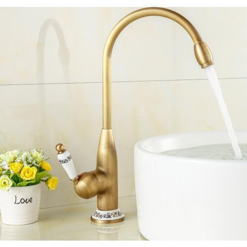 Antique Bathroom Faucets Brass Faucet All Copper Kitchen Sink Hot And Cold Toilet Drawing High Rotating Table Top Basin