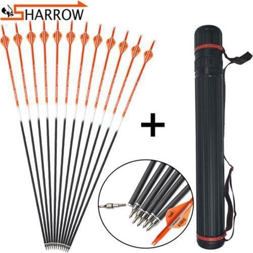 10pcs 31.5inch Spine 500 Carbon Arrow And Plastic Quiver 100grain Target Arrow Point Tips Hunting Shooting Arcehry Accessories