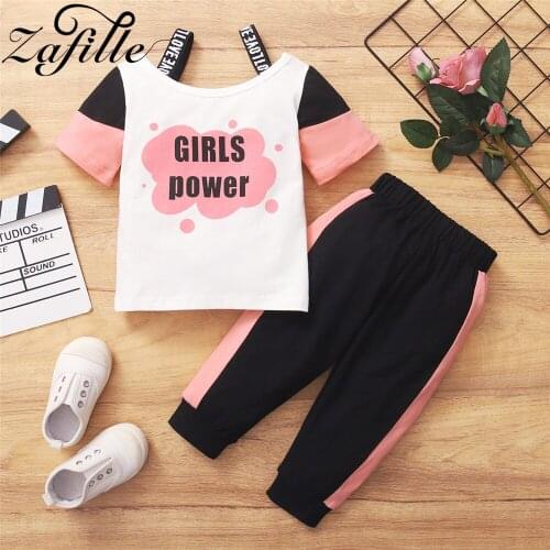 ZAFILLE Newborn Baby Girl Clothes "Girs Power" Ribbed Top and Pants 2pcs Infant Suit Toddler Girl Outfits Kids Clothes Set