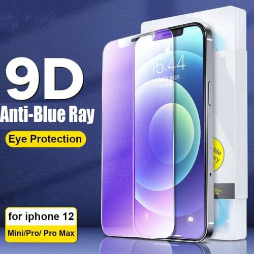 9D Anti-blue Light Tempered Glass for Iphone 12 Mini Pro Max Screen Protector for Iphone12 Pro Full Cover Glass Film Case Cover