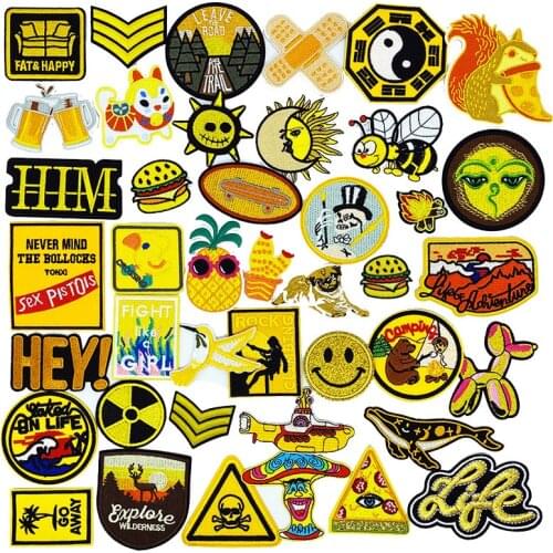 Yellow series cartoon embroidery patch Cute Logo round sun flower DIY Iron on patches Clothes Badge Applique Decoration Apparel