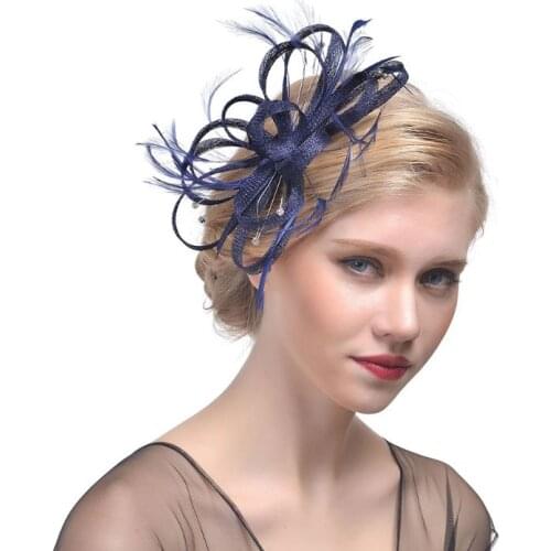 85LB Wedding Bridal Fascinator Hat Ruffles Flower Feather Tea Party Women Girls Hair Clip Glitter Rhinestone Vintage Banquet