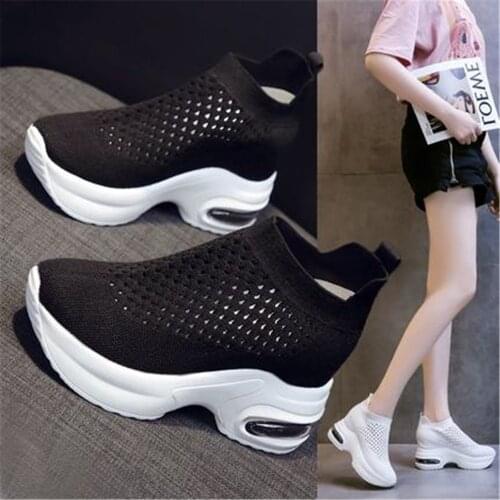 New Breathable Mesh Wedges Ankle Boots Women 2021 Spring Chunky Platform Sneakers Female Walking Height Increasing Casual Shoes