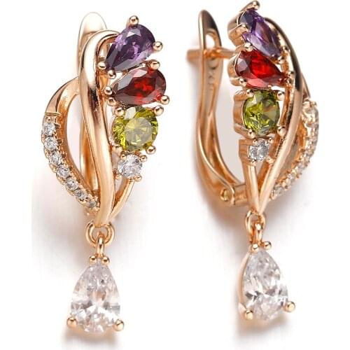 Harong Earrings Women Hiphop Jewelry Gift Gold Green Red Pretty Natural Zircon Stud Earrings Romantic Crystal Small Earrings