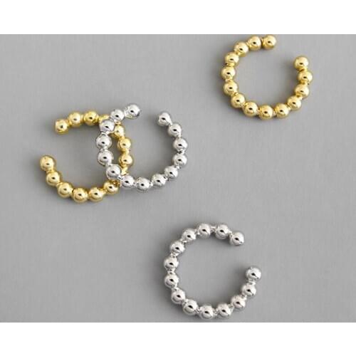 100% 925 Sterling Silver Clip Earrings Women 2019 Geometric Beaded Clip On Earrings Women Gold Ear Cuff Earrings Clip Jewelry