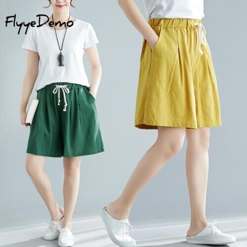 Women Shorts Summer Casual Solid Cotton Linen Shorts High Waist Loose Shorts For Girls Soft Cool Female Short M - 3XL Plus Size
