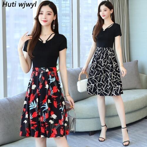 2021 Elegant Floral Fake Two Piece Dresses Summer Vintage 3XL Plus Size Print Beach Midi Sundress Women Bodycon Party Vestidos