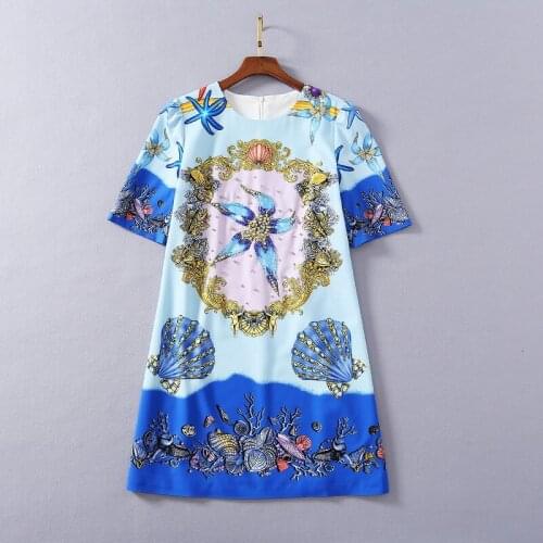 2021 Spring Summer Dress Beads Short Sleeve Crew Neck Womens Dress