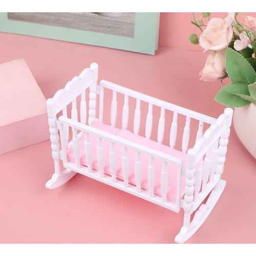 1 Pc 14 * 9 * 10.5 cm Doll House Light Pink White Baby Doll Shaker Toy Accessories Bed Cradle Crib