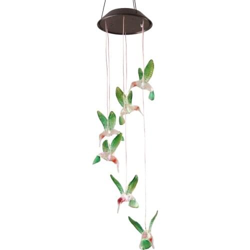 1PC Solar LED Light Colorful Color Changing Wind Chime String Hummingbird Pendant Lighting Garden Decoration Pastoral Style