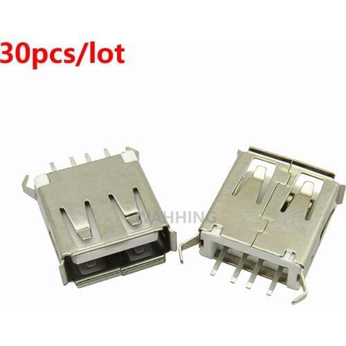 10pcs/lot USB 2.0 4Pin A Type Female Socket Connector Curly Mouth Bent Foot for Data Transmission Charging adapter HY1444*30