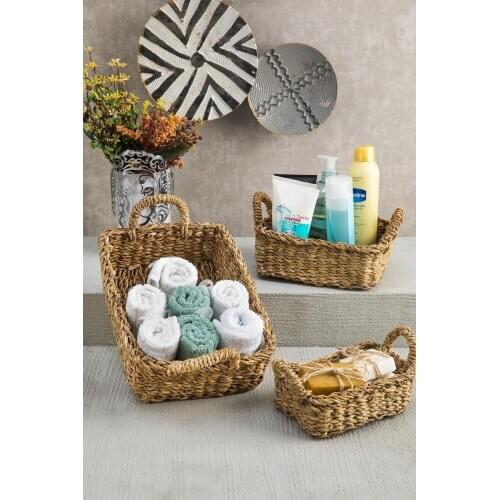 Fizz 3 Part Natural Wicker Basket Organizer Bathroom Basket