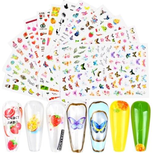 3D Stickers for Nails Fruit/ Butterfly Design Autumn 2021 Adhesive Gel Polish Slider Foil Manicure Accessory