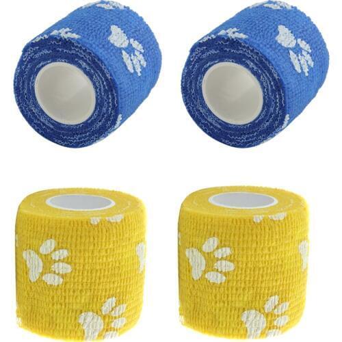 4 Rolls Cat Dog Pet Cohesive Bandage Gauze Tape Wrap Claw Print
