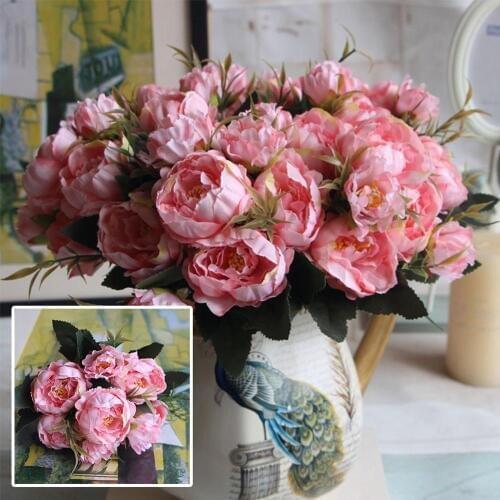 5 Colours Bunch European Artificial Flower 6 Heads Fake Peony Christmas Bride Wedding Small Peony Silk Flowers Home Decorative