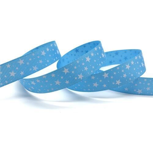 5 Yards/lot 5/8'' (15mm) Sky blue Printing Star Grosgrain Ribbon Hair Bow Party Christmas Wedding Decoration DIY Sewing Craft