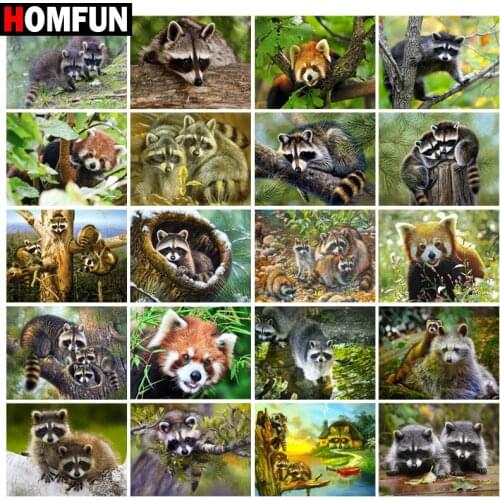 HOMFUN Full Drill Diamond Painting "Raccoon forest animal" DIY Picture Of Rhinestone 5D Diamond Embroidery Cross Stitch Decor