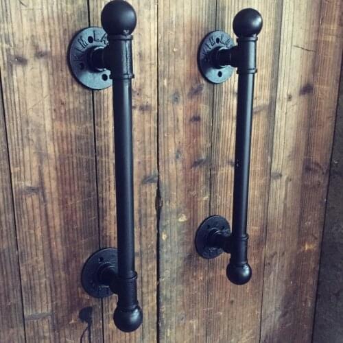 2pcs American Rural Antique Black Door Handle Handles Pull Pulls Water Iron Pipe With Ball Finial