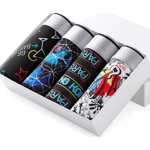 4Pcs Mens Printed Panties Boxers Man Boxer Underpants Mens Underwear Ice Silk Man BoxerShorts Breathable Flexible BoxerShorts