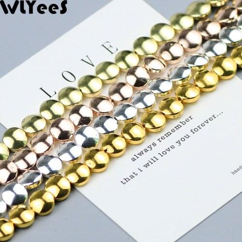 WLYeeS Flat Round 8mm Hematite Beads Rose Gold Silver Oval COIN Spacer Loose Beads for Diy Jewelry Bracelet Making Accessories