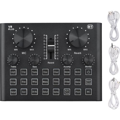 Docooler V8 Plus Live Sound Card for Streaming 15Effect USB Audio Mixer for Microphone Voice Changer Device DJ Karaoke Equipment