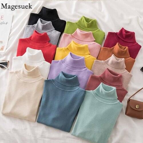 Knitted Jumper Women Sweaters Tops Turtleneck Casual Slim Sweaters Autumn Long Sleeve Womens Bottoming Sweater Pull Femme 17114