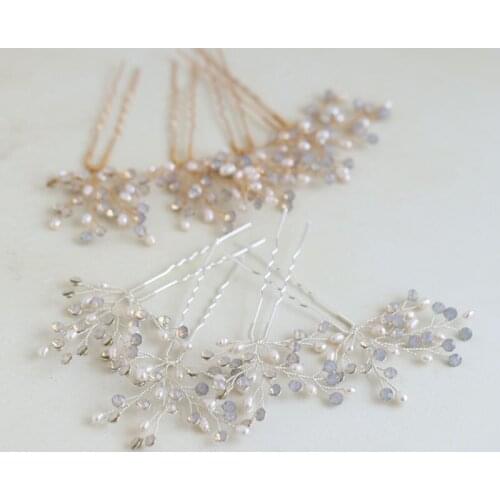 Floralbride Handmade Opal Crystal Freshwater Pearls Bridal Hair Pin Set Wedding Hair Sticker Women Jewelry Hair Accessories