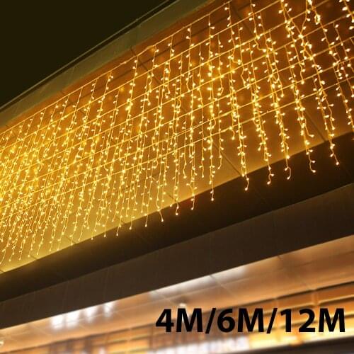 4/12M Icicle String Lights Christmas Fairy Lights Outdoor Decoration Droop 0.6m Led Curtain New Year Wedding Party Garland Light