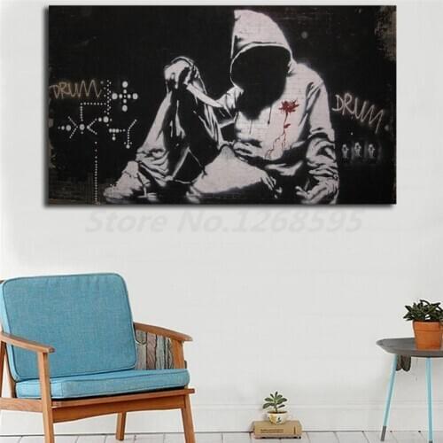 Hoodie With Knife Graffiti Wallpaper HD Canvas Painting Print Living Room Home Decor Modern Wall Art Oil Painting Poster
