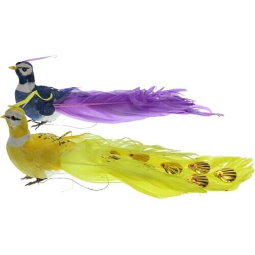 2pcs Artificial Colorful Bird Figurine Statue Desk Stand Shelf Display Model Statue Home Garden Ornament