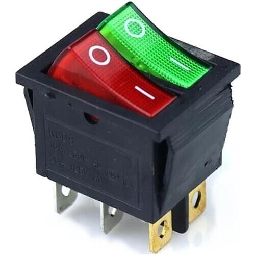 KCD3 Double Boat Rocker Switch 6 Pin On-Off With red green Light 20A 125VAC