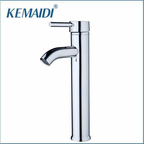 KEMAIDI Slim New Bathroom Glass Deck Mount Slim Tall Basin Sink Polished Chrome Single Handle Vessel Torneira Mixer Tap Faucets